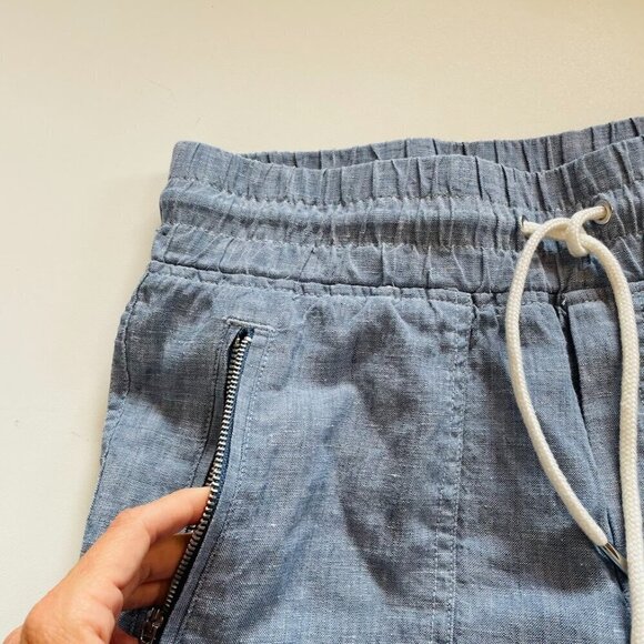 Athleta Cabo 100% Linen Jogger Blue Drawstring Zipper Pocket Tie Waist Beach 6 - Picture 5 of 13